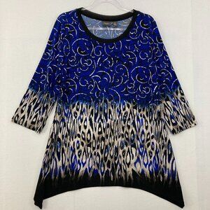 Chico's Travelers size Large/2 Multi Color Abstract 3/4 Sleeve Stretch Knit Top